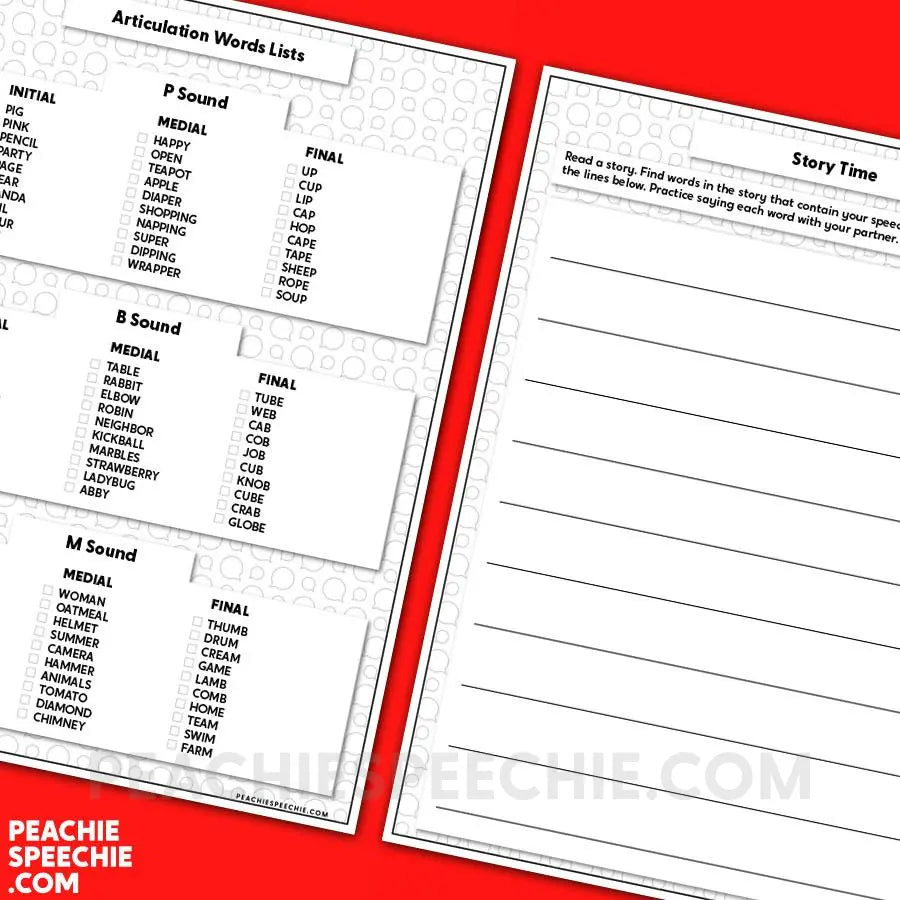 Articulation Home Practice - Materials peachiespeechie.com