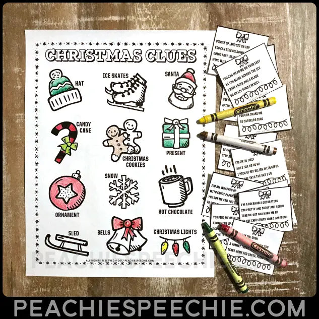 Christmas Clues: Early Inferencing Activity - Materials peachiespeechie.com