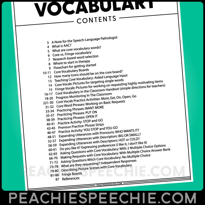 Core Vocabulary Workbook - Materials peachiespeechie.com