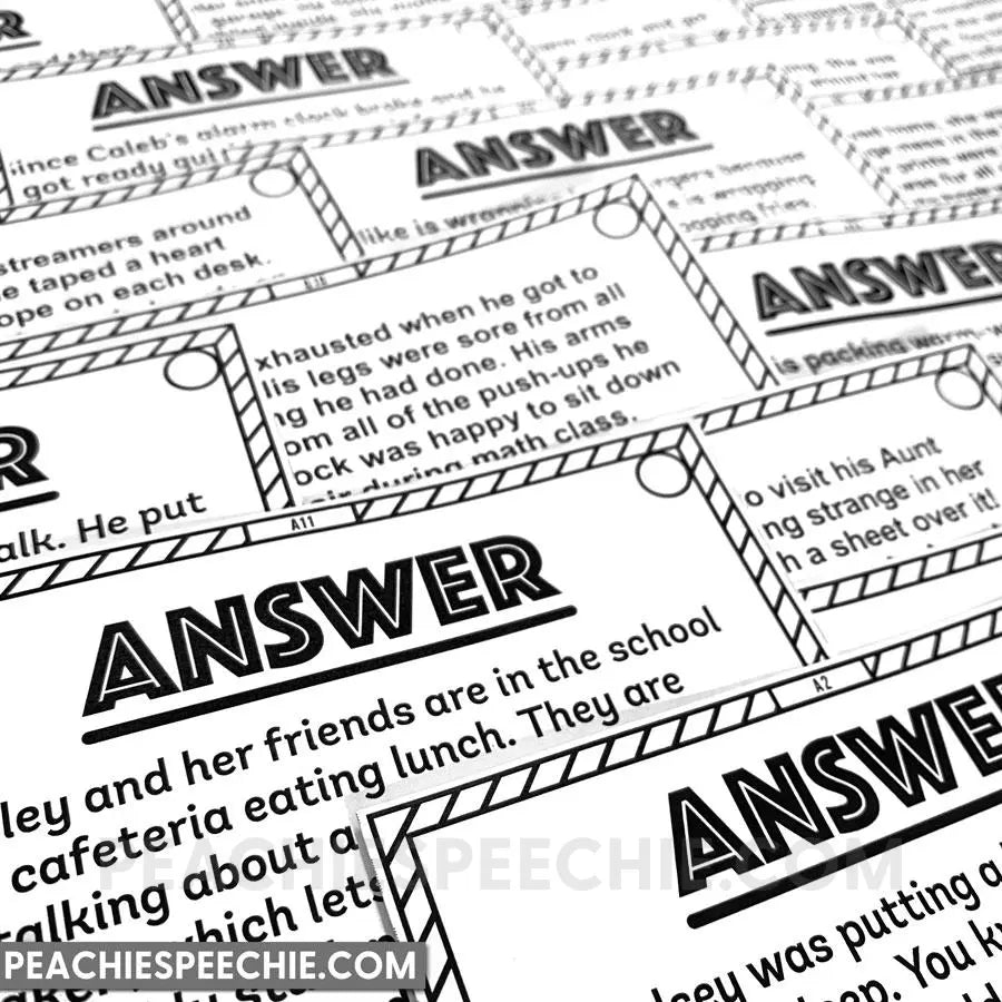 Inferencing Paragraphs Card Deck - Materials peachiespeechie.com