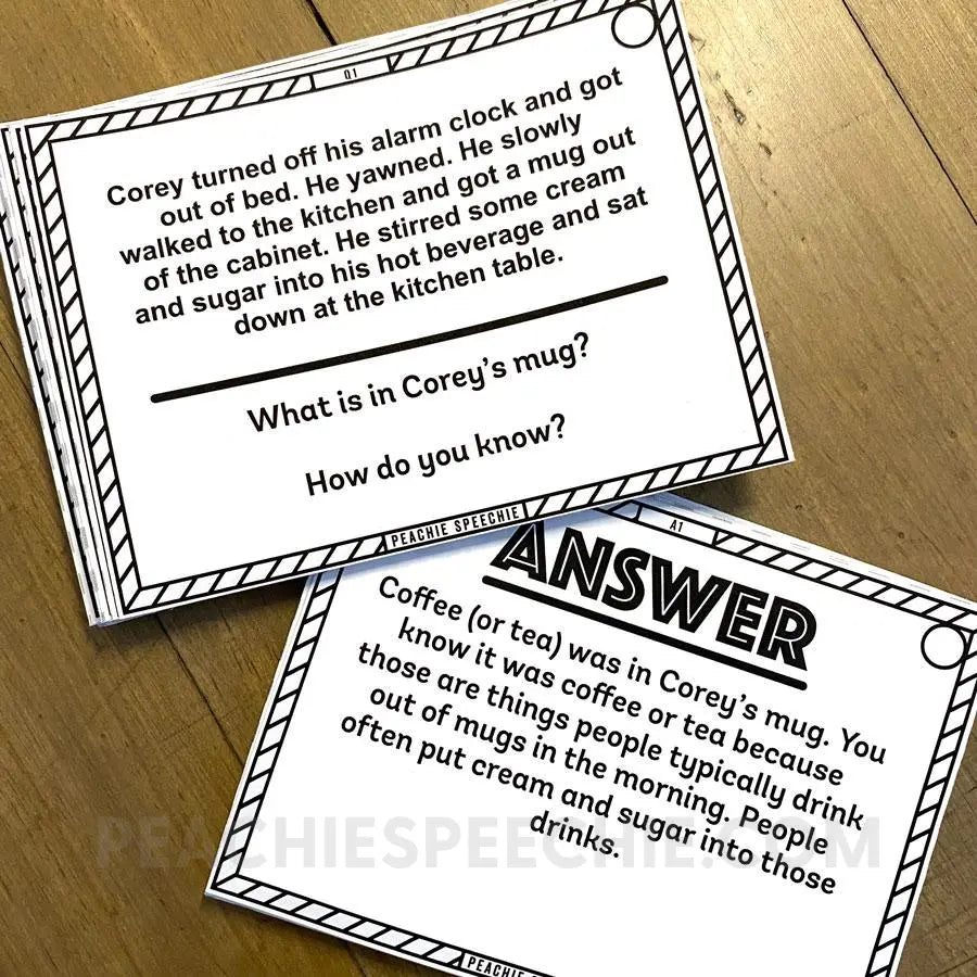 Inferencing Paragraphs Card Deck - Materials peachiespeechie.com