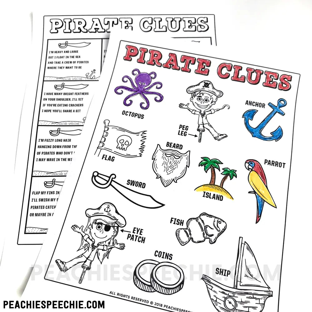 Pirate Clues: Early Inferencing Activity - Materials peachiespeechie.com