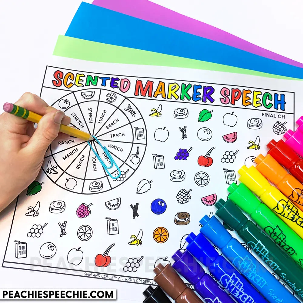 Scented Marker Speech Therapy Articulation Game - Materials peachiespeechie.com