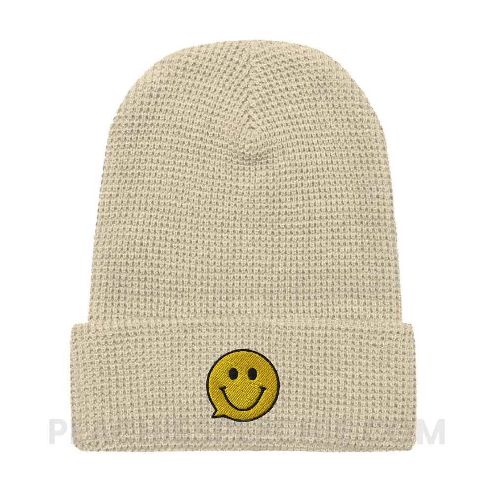 Smiley Face Speech Bubble Waffle beanie - Birch - peachiespeechie.com