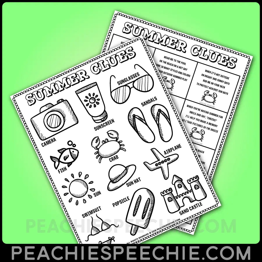 Summer Clues: Early Inferencing Activity - Materials peachiespeechie.com