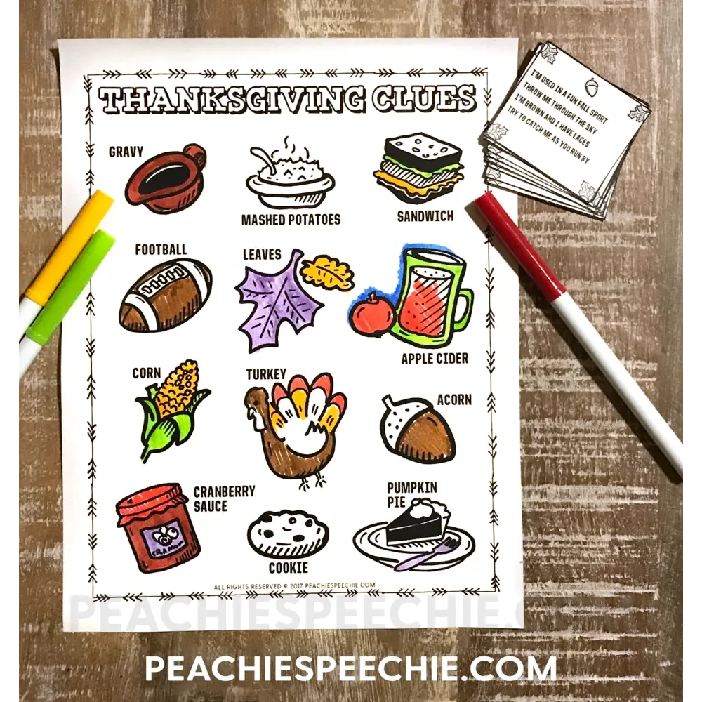 Thanksgiving Clues: Early Inferencing Activity - Materials peachiespeechie.com