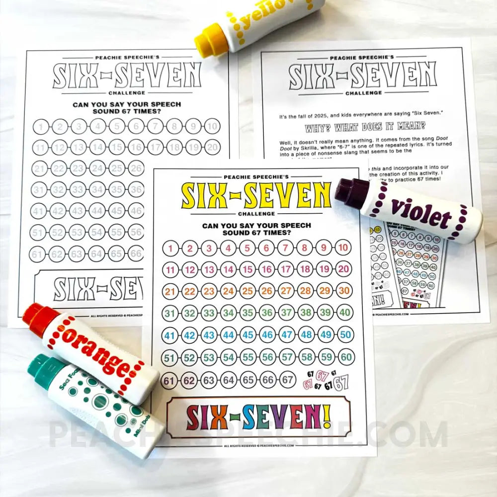 67 Six-Seven Speech Practice - Materials peachiespeechie.com