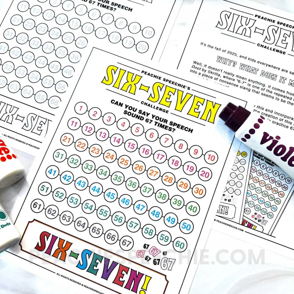 67 Six-Seven Speech Practice - Materials peachiespeechie.com