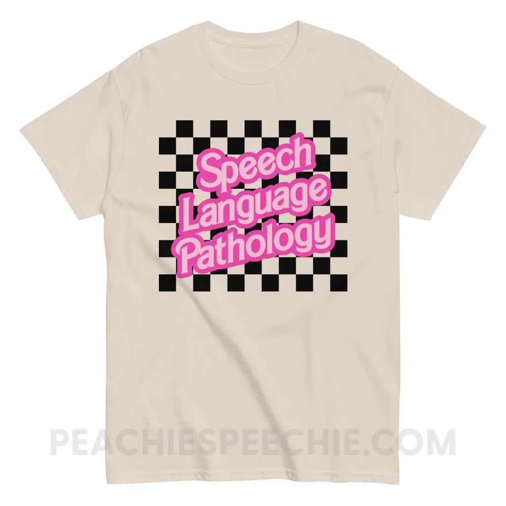 90s Checkerboard Speech Language Pathology Basic Tee - Natural / S - T-Shirt peachiespeechie.com