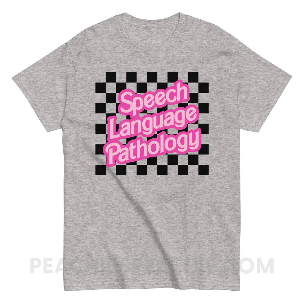 90s Checkerboard Speech Language Pathology Basic Tee - Sport Grey / S - T-Shirt peachiespeechie.com