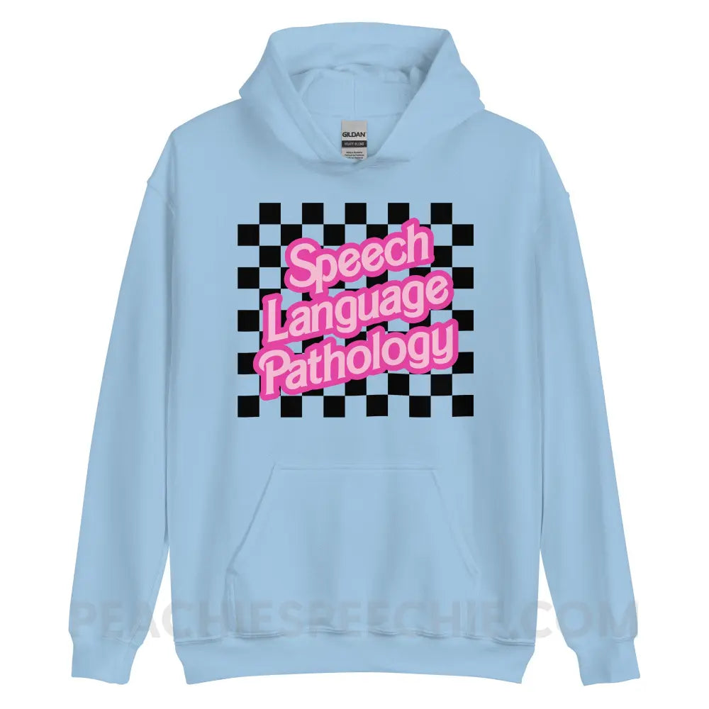 90s Checkerboard Speech Language Pathology Classic Hoodie - Light Blue / S - peachiespeechie.com