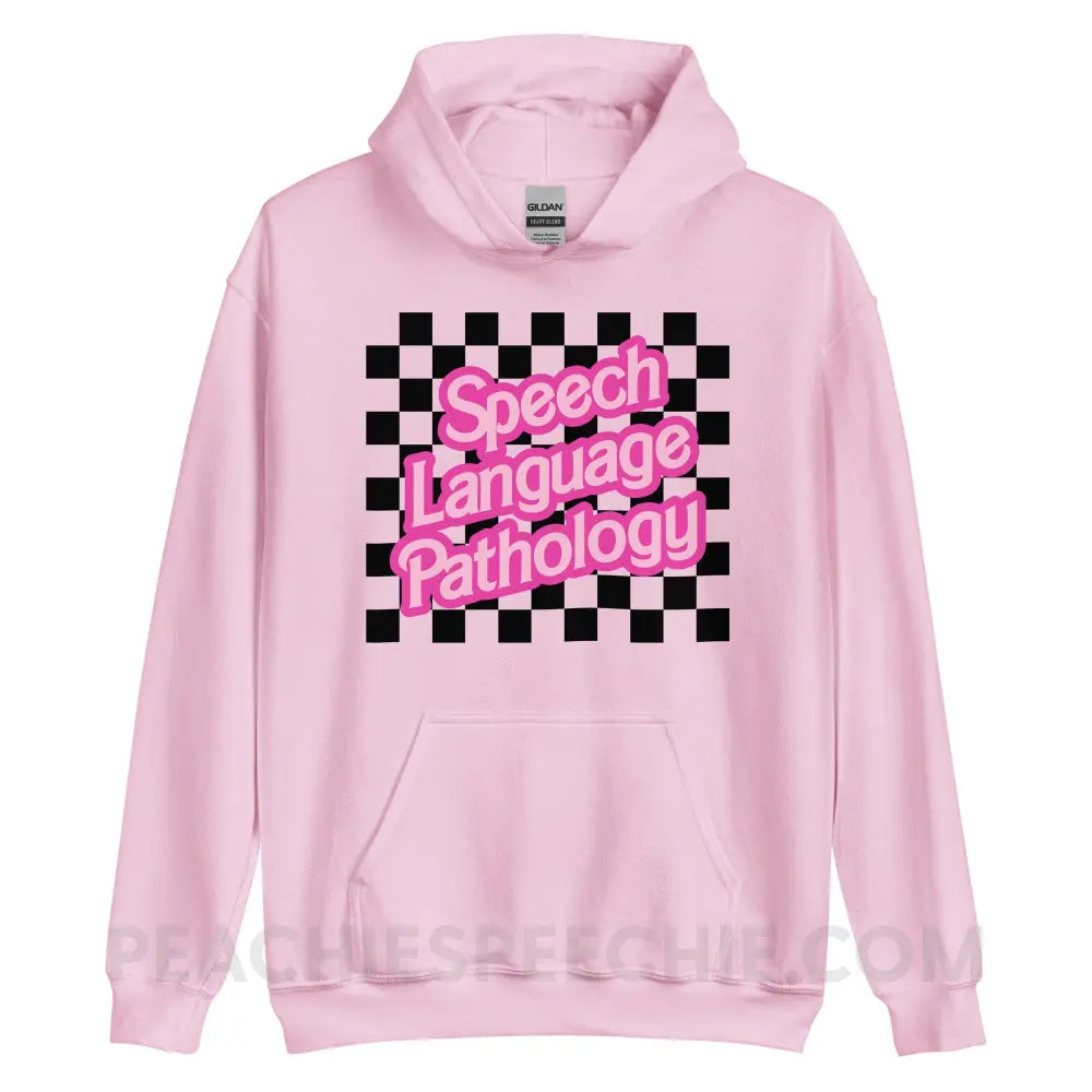 90s Checkerboard Speech Language Pathology Classic Hoodie - Light Pink / S - peachiespeechie.com