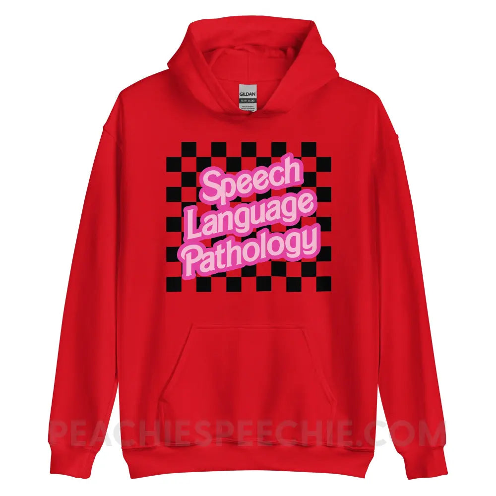 90s Checkerboard Speech Language Pathology Classic Hoodie - Red / S - peachiespeechie.com