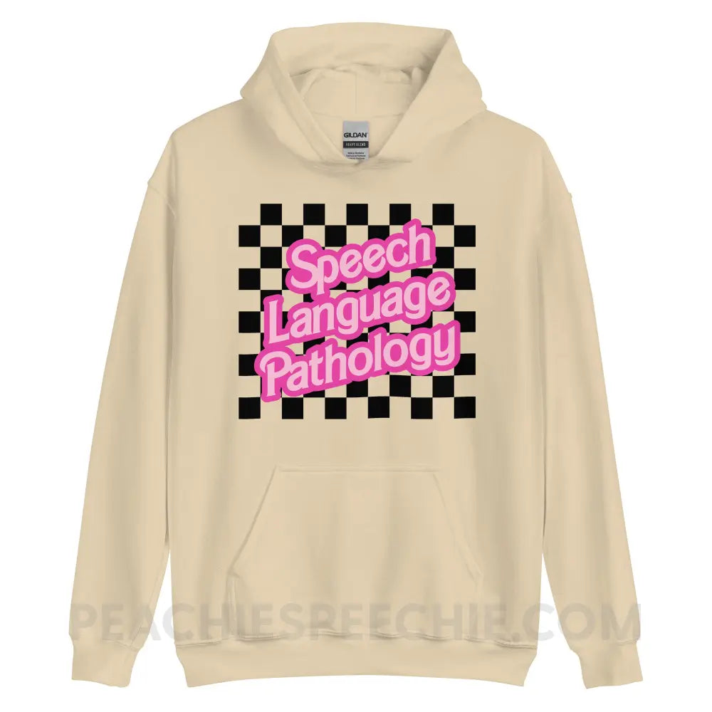 90s Checkerboard Speech Language Pathology Classic Hoodie - Sand / S - peachiespeechie.com