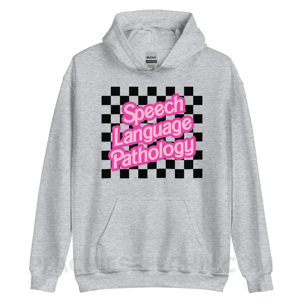 90s Checkerboard Speech Language Pathology Classic Hoodie - Sport Grey / S - peachiespeechie.com