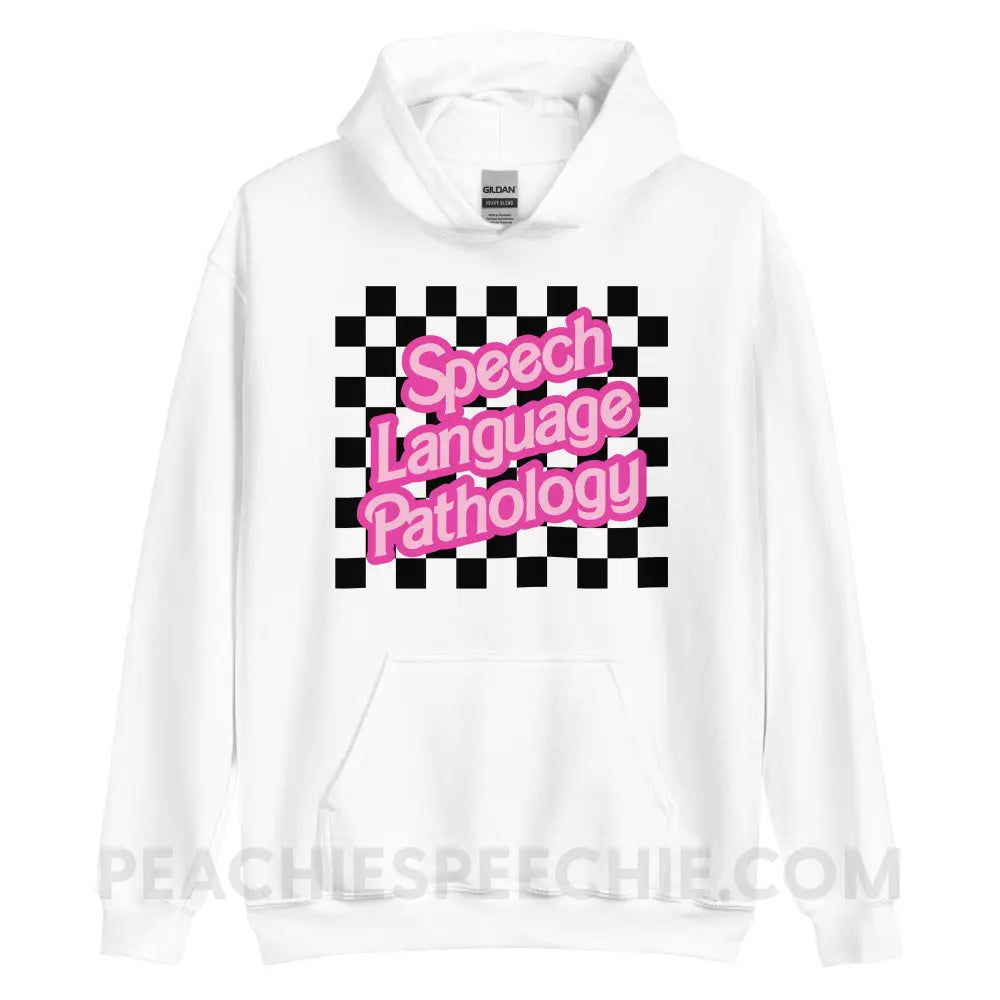 90s Checkerboard Speech Language Pathology Classic Hoodie - White / S - peachiespeechie.com