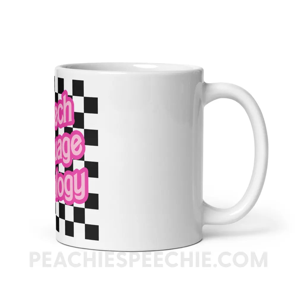 90s Checkerboard Speech Language Pathology Coffee Mug - peachiespeechie.com