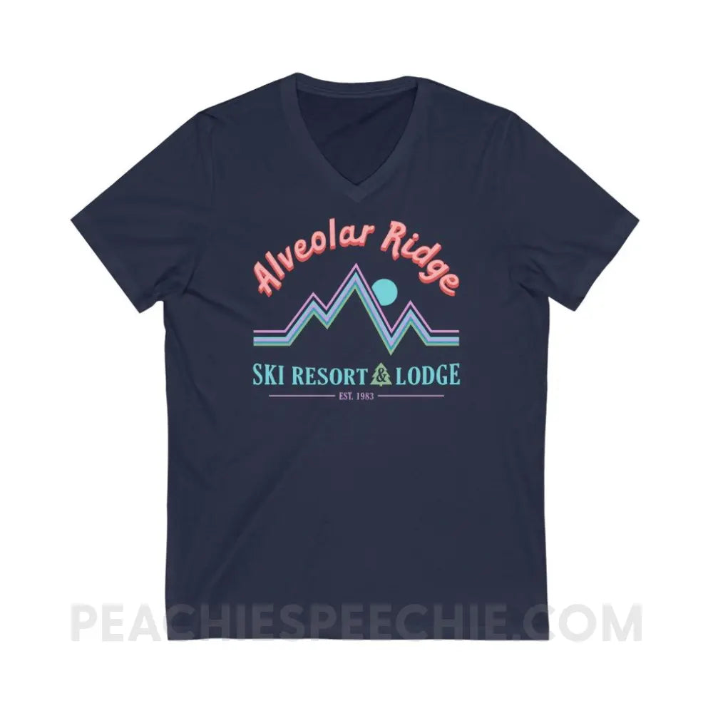 Alveolar Ridge Ski Resort & Lodge Soft V-Neck - Navy / S - V-neck peachiespeechie.com