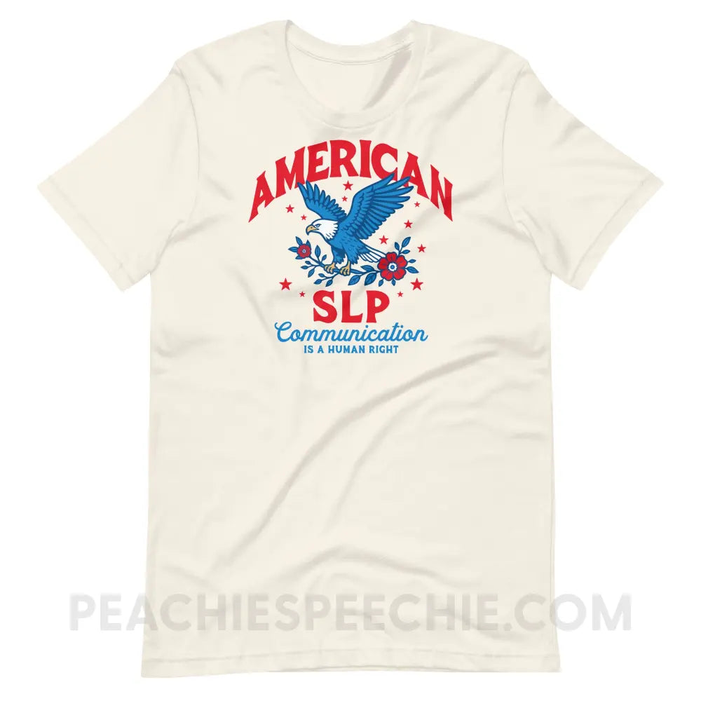 American SLP - Communication Is A Human Right Premium Soft Tee - Vintage White / XS - peachiespeechie.com