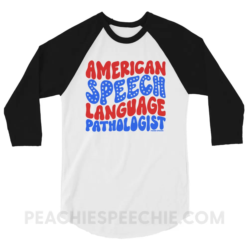 American Speech-Language Pathologist Baseball Tee - White/Black / XS - peachiespeechie.com