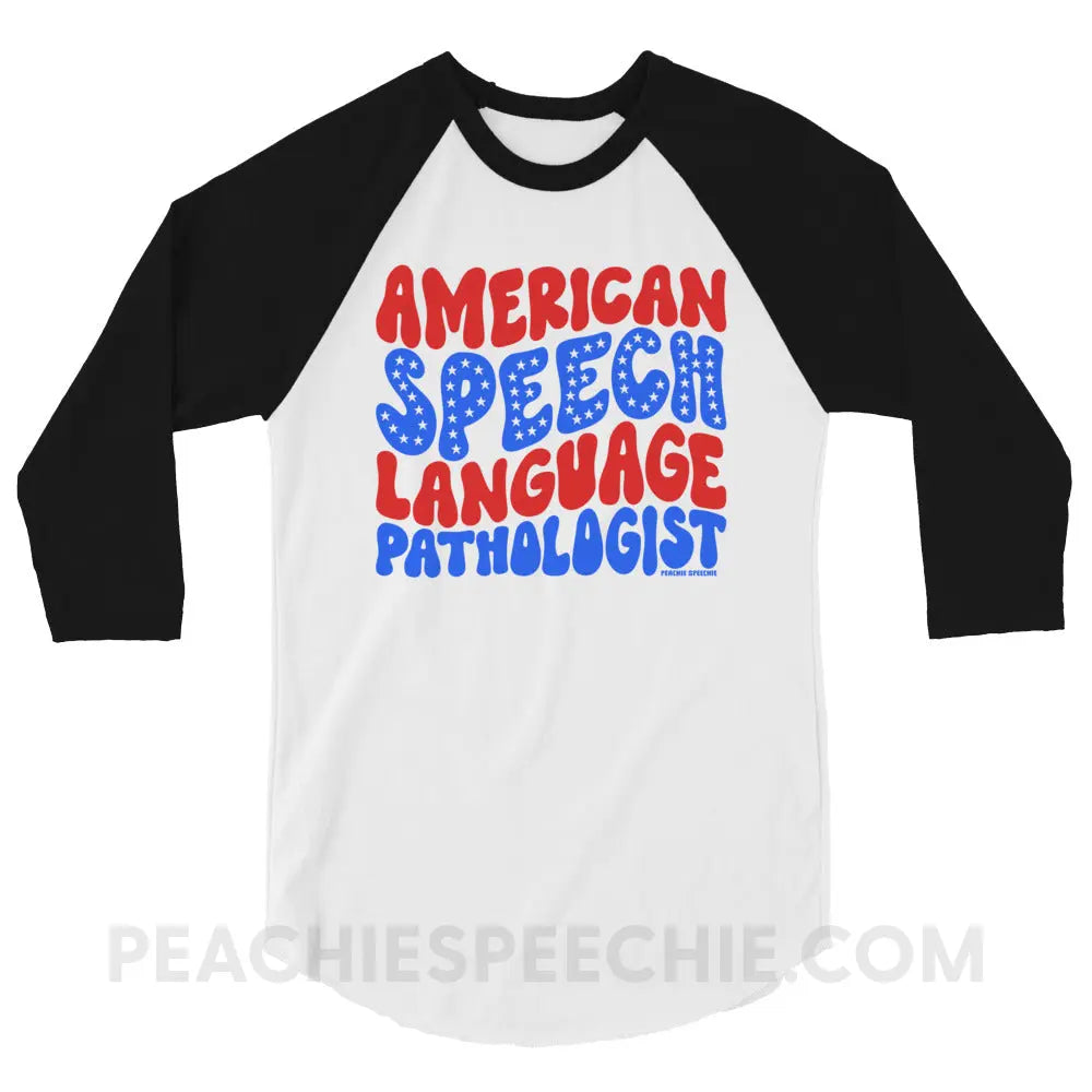 American Speech-Language Pathologist Baseball Tee - White/Black / XS peachiespeechie.com