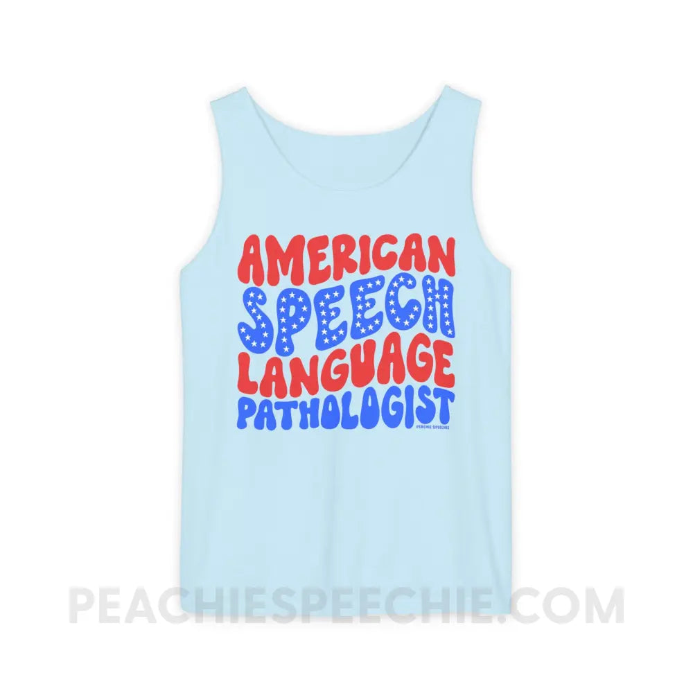 American Speech-Language Pathologist Comfort Colors Tank - Chambray / XS - Top peachiespeechie.com