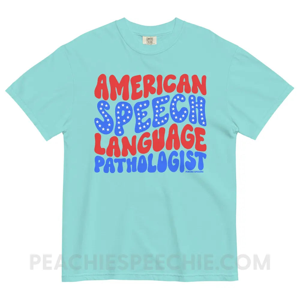 American Speech-Language Pathologist Comfort Colors Tee - Lagoon Blue / S - peachiespeechie.com