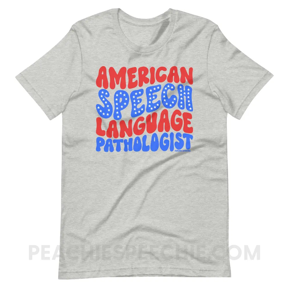 American Speech-Language Pathologist Premium Soft Tee - Athletic Heather / XS - peachiespeechie.com