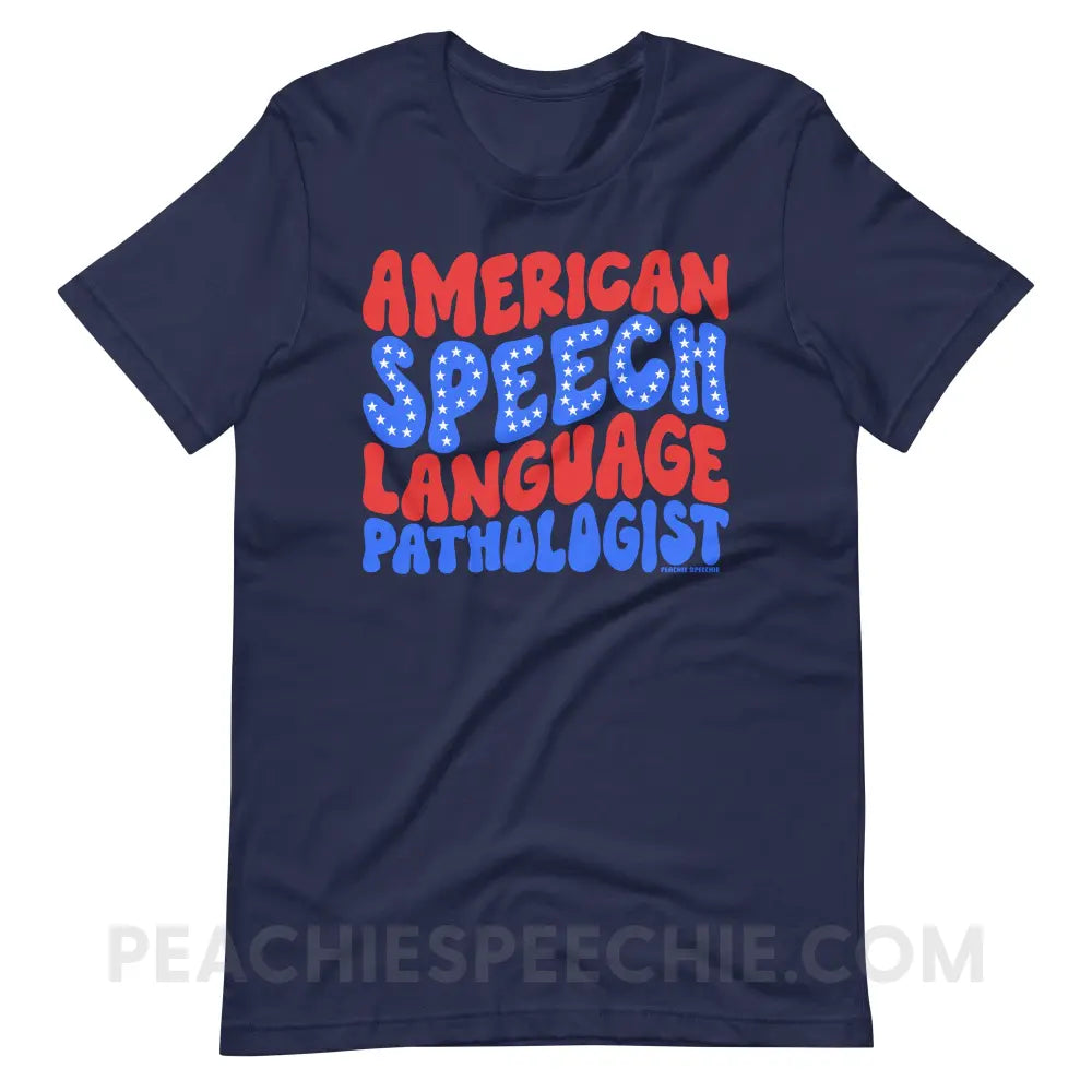 American Speech - Language Pathologist Premium Soft Tee - Navy / XS peachiespeechie.com