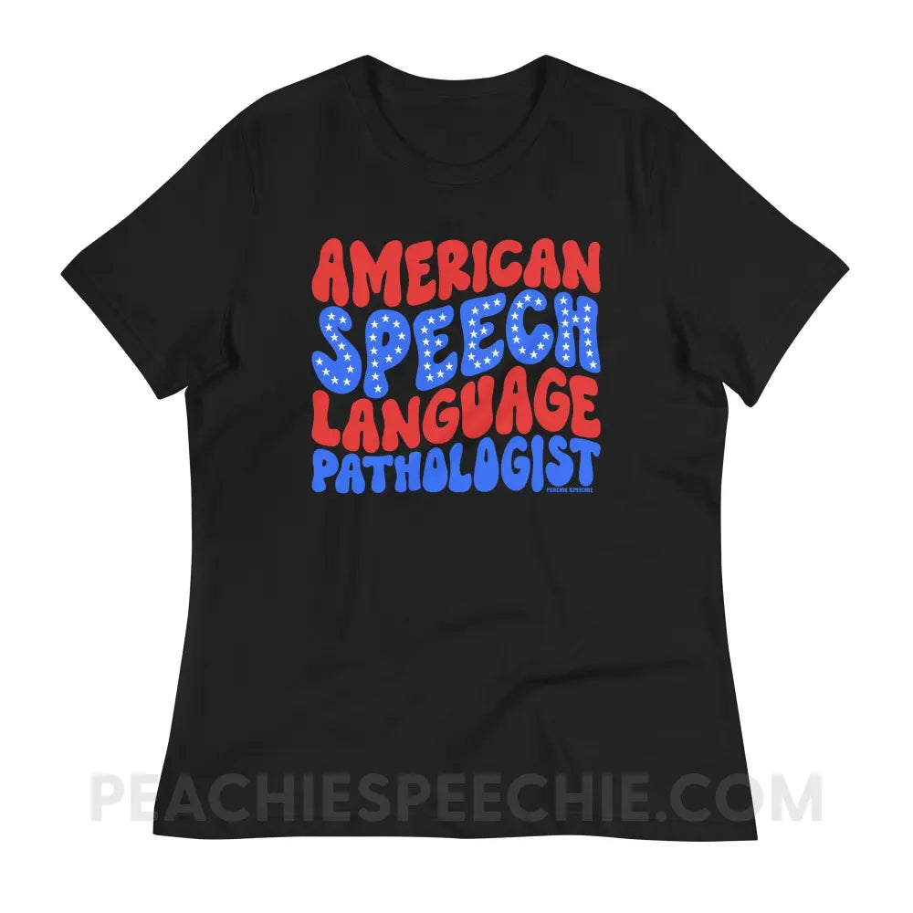 American Speech - Language Pathologist Women’s Relaxed Tee - Black / S peachiespeechie.com