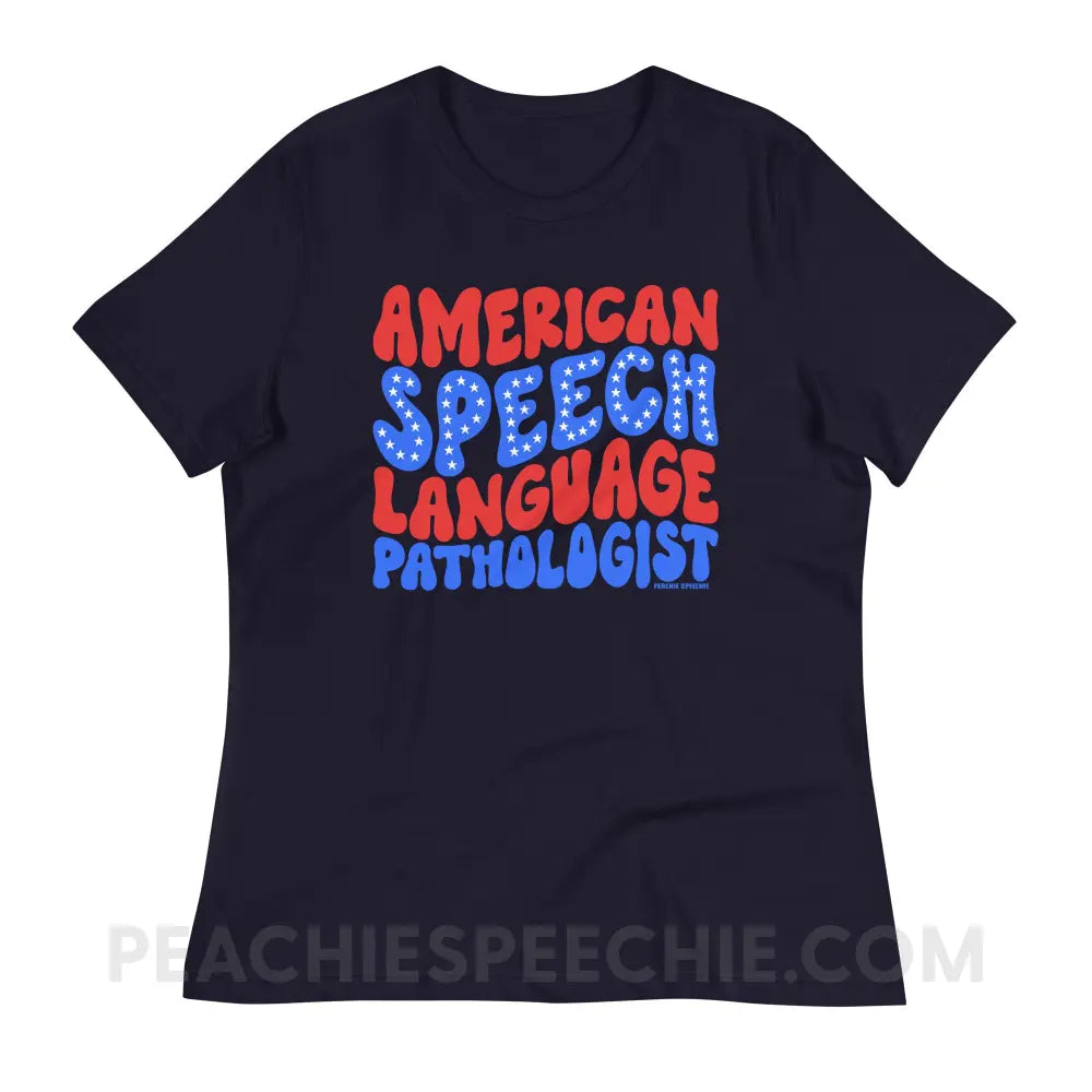 American Speech - Language Pathologist Women’s Relaxed Tee - Navy / S peachiespeechie.com