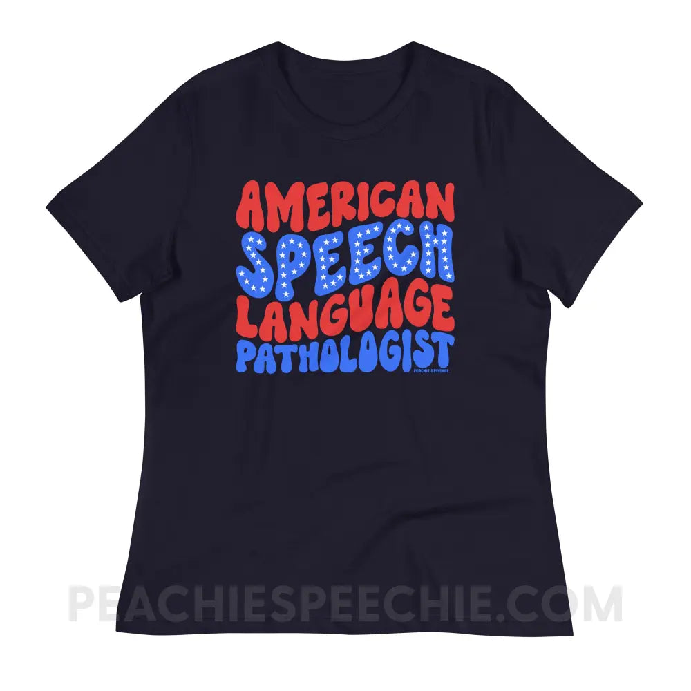 American Speech-Language Pathologist Women’s Relaxed Tee - Navy / S - peachiespeechie.com