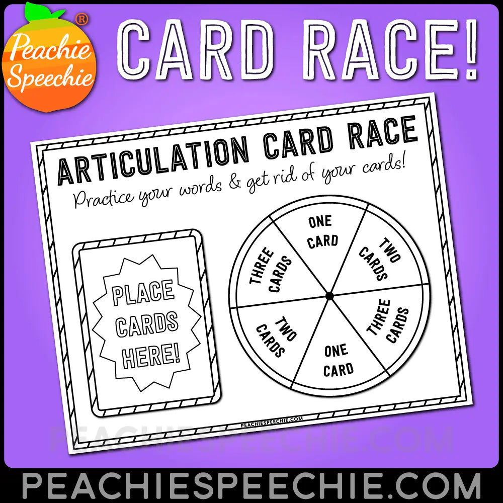 Articulation Card Race for Speech Therapy - Materials peachiespeechie.com