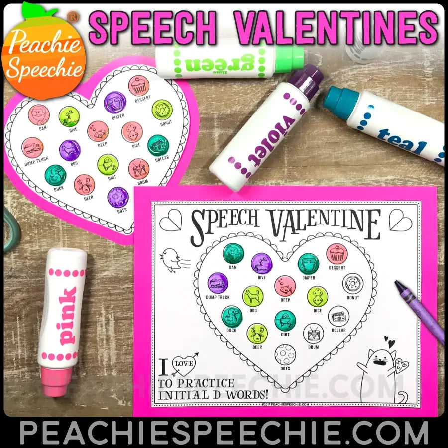 Articulation Valentines for Speech Therapy - Materials peachiespeechie.com