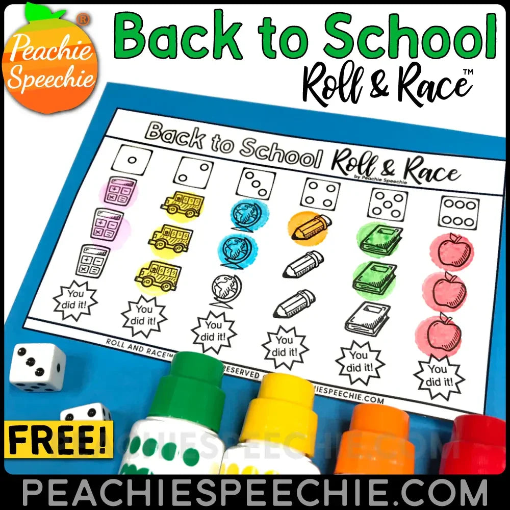 Back to School Roll and Race - Open Ended Dice Game - Materials - peachiespeechie.com