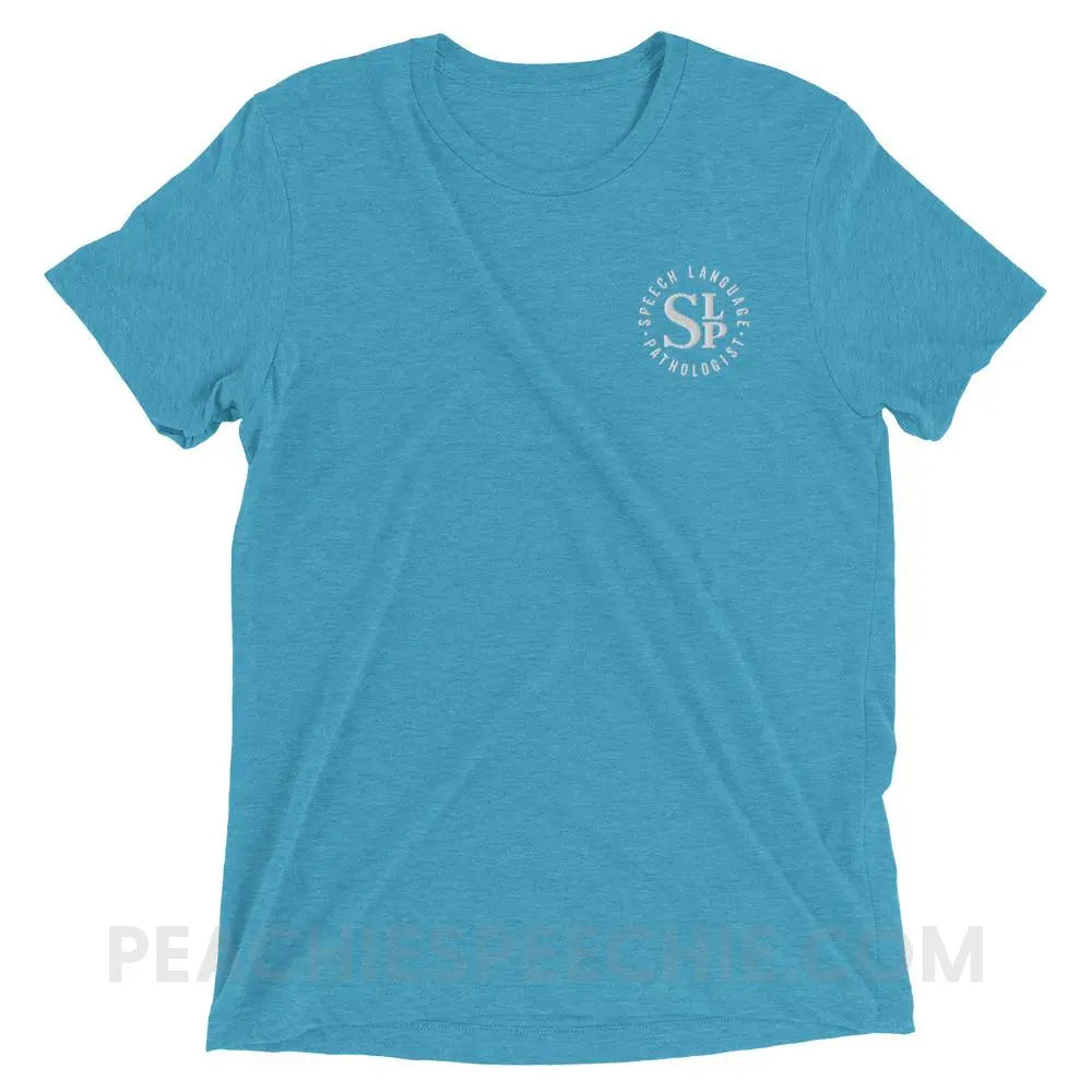 SLP Badge Embroidered Tri-Blend Tee - Aqua Triblend / XS - T-Shirts & Tops peachiespeechie.com