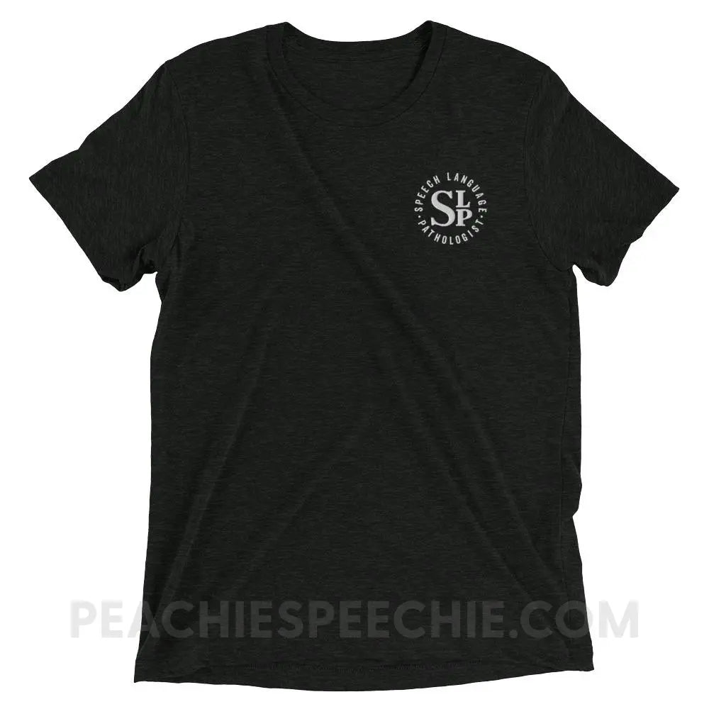 SLP Badge Embroidered Tri-Blend Tee - Charcoal-Black Triblend / XS - T-Shirts & Tops peachiespeechie.com