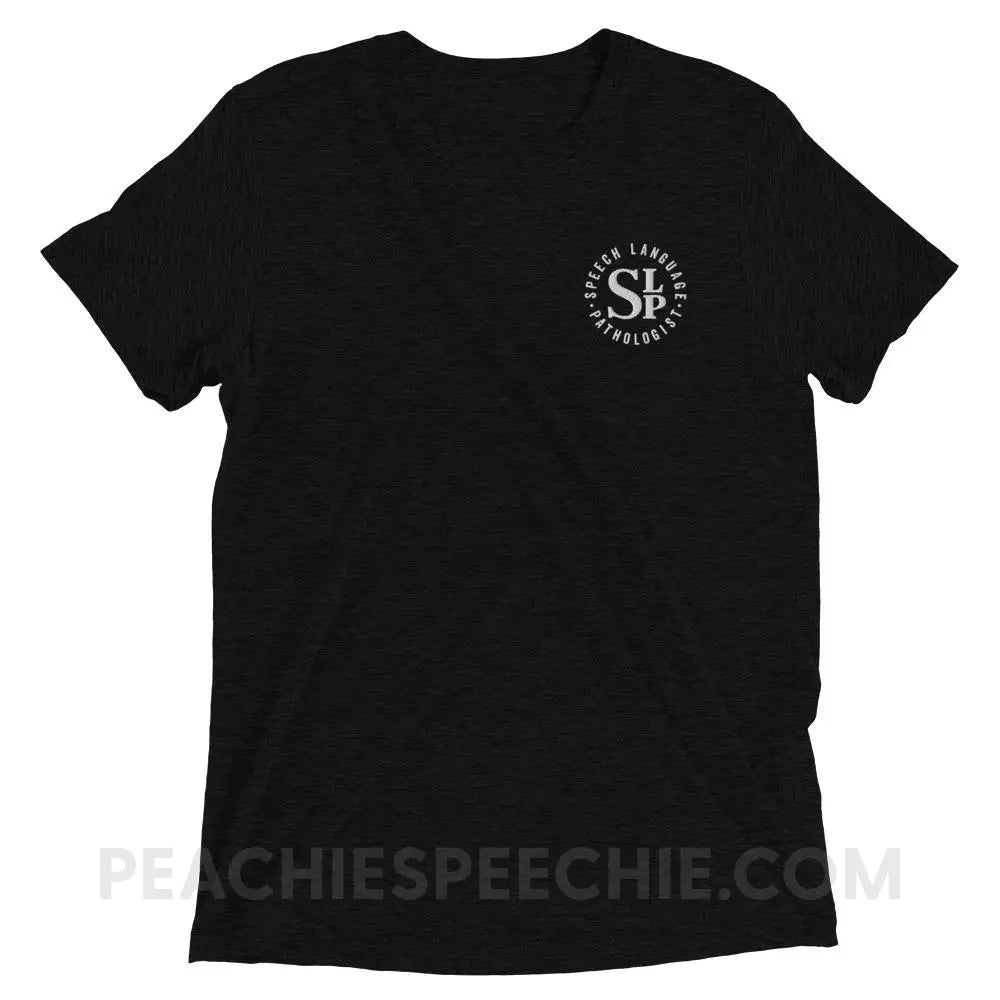 SLP Badge Embroidered Tri-Blend Tee - Solid Black Triblend / XS - T-Shirts & Tops peachiespeechie.com