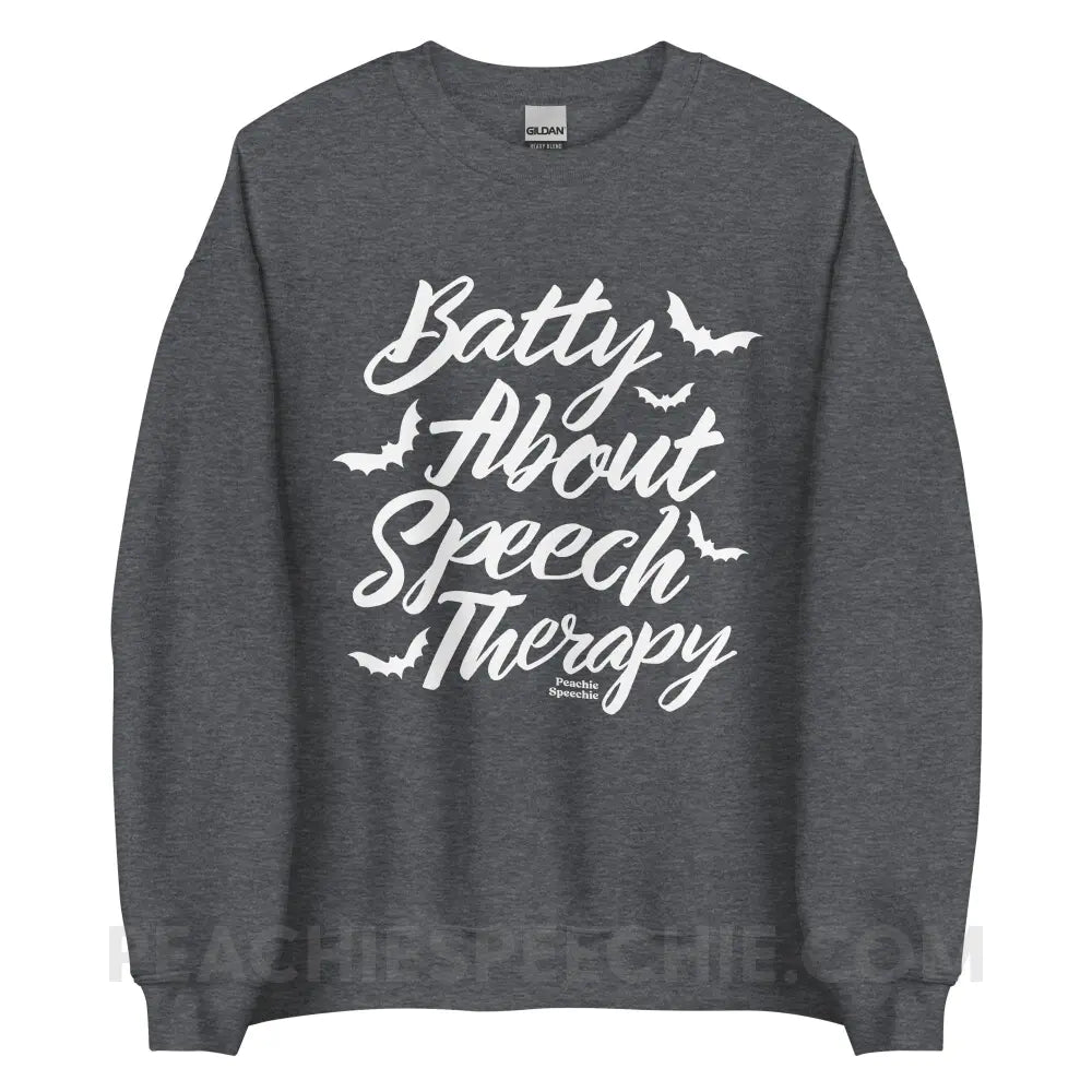 Batty About Speech Therapy Classic Sweatshirt - Dark Heather / S - peachiespeechie.com