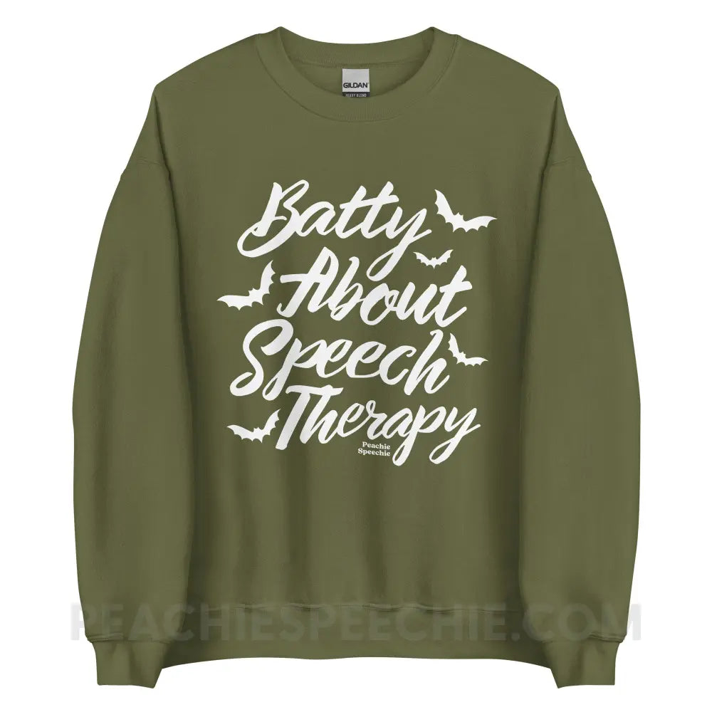 Batty About Speech Therapy Classic Sweatshirt - Military Green / S - peachiespeechie.com