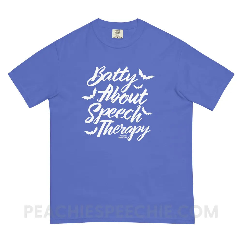 Batty About Speech Therapy Comfort Colors Tee - Flo Blue / S - T-Shirt peachiespeechie.com