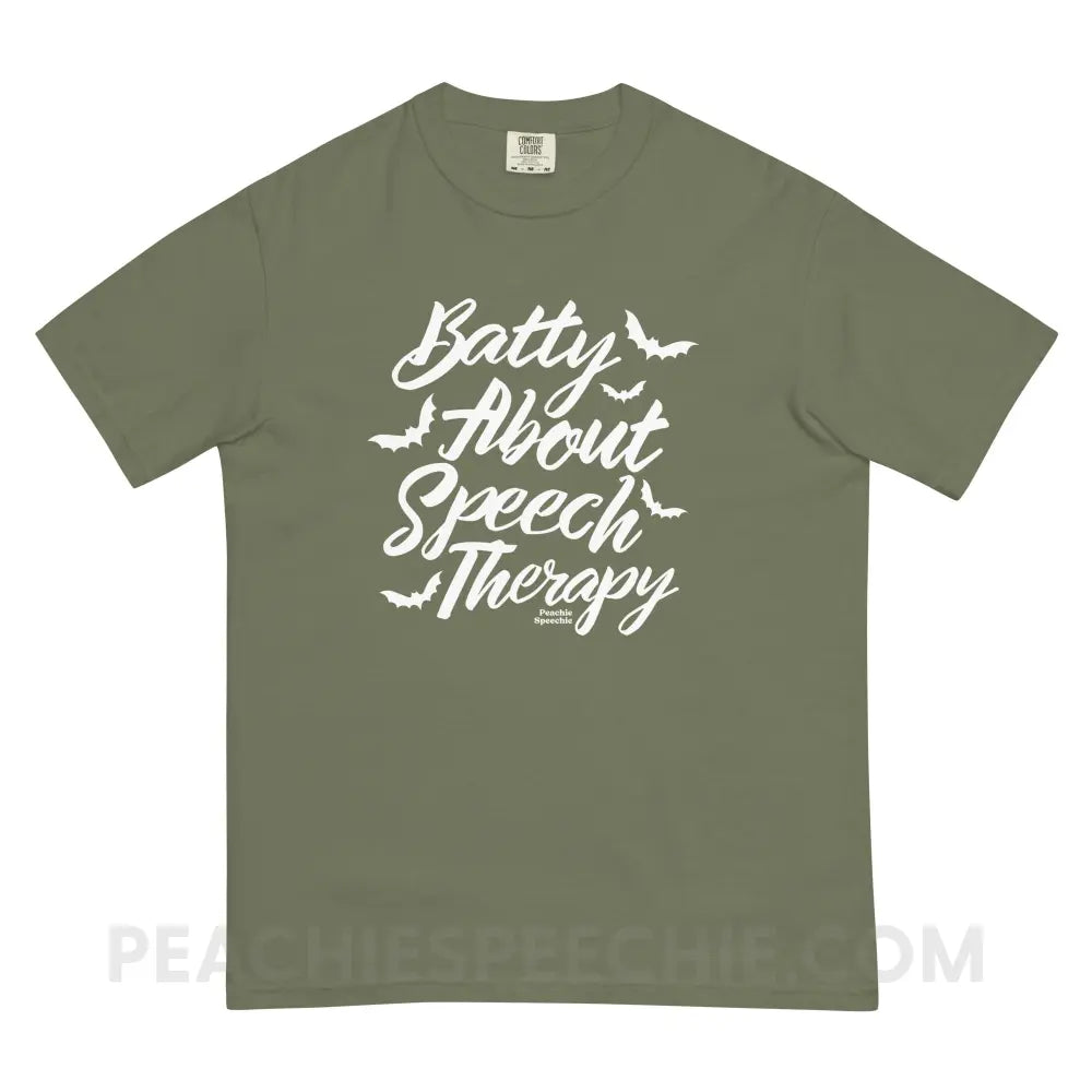 Batty About Speech Therapy Comfort Colors Tee - Moss / S - T-Shirt peachiespeechie.com