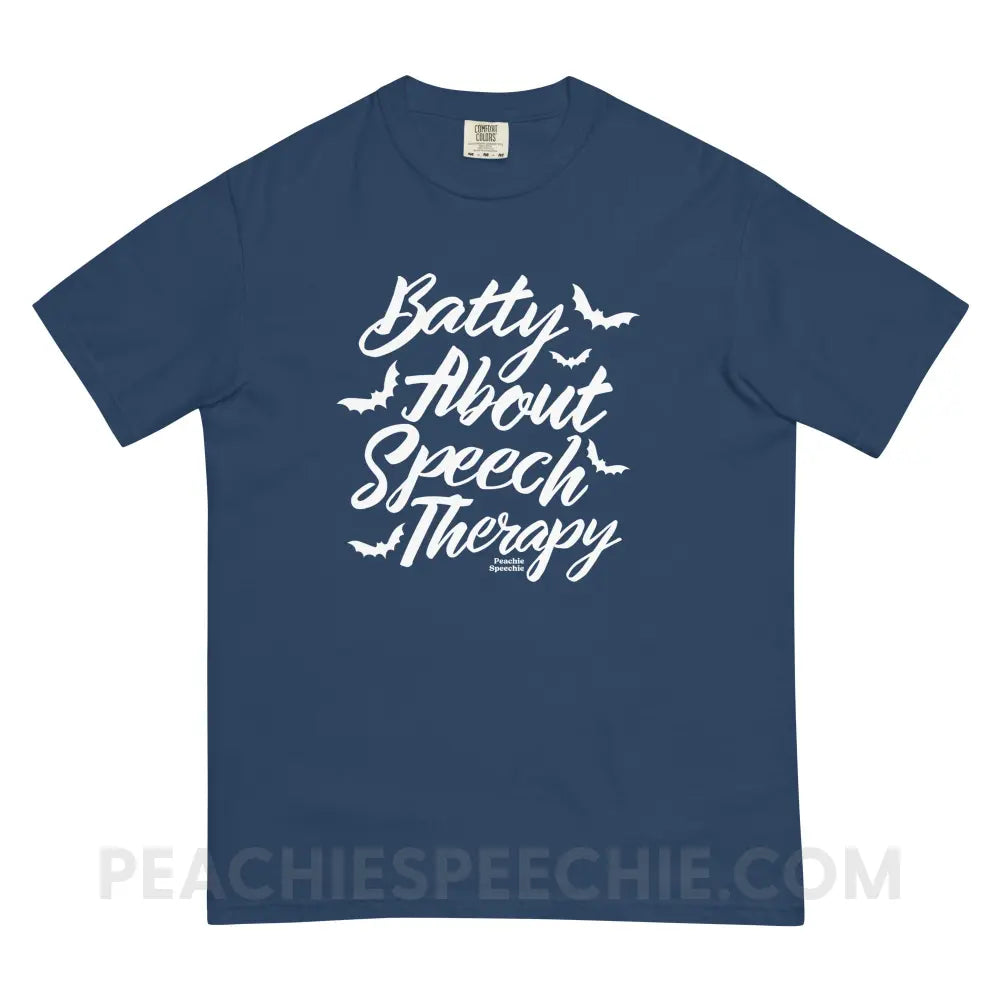 Batty About Speech Therapy Comfort Colors Tee - True Navy / S - T-Shirt peachiespeechie.com