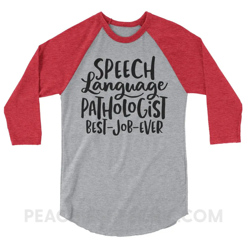 Best Job Ever Baseball Tee - Heather Grey/Heather Red / XS - T-Shirts & Tops peachiespeechie.com