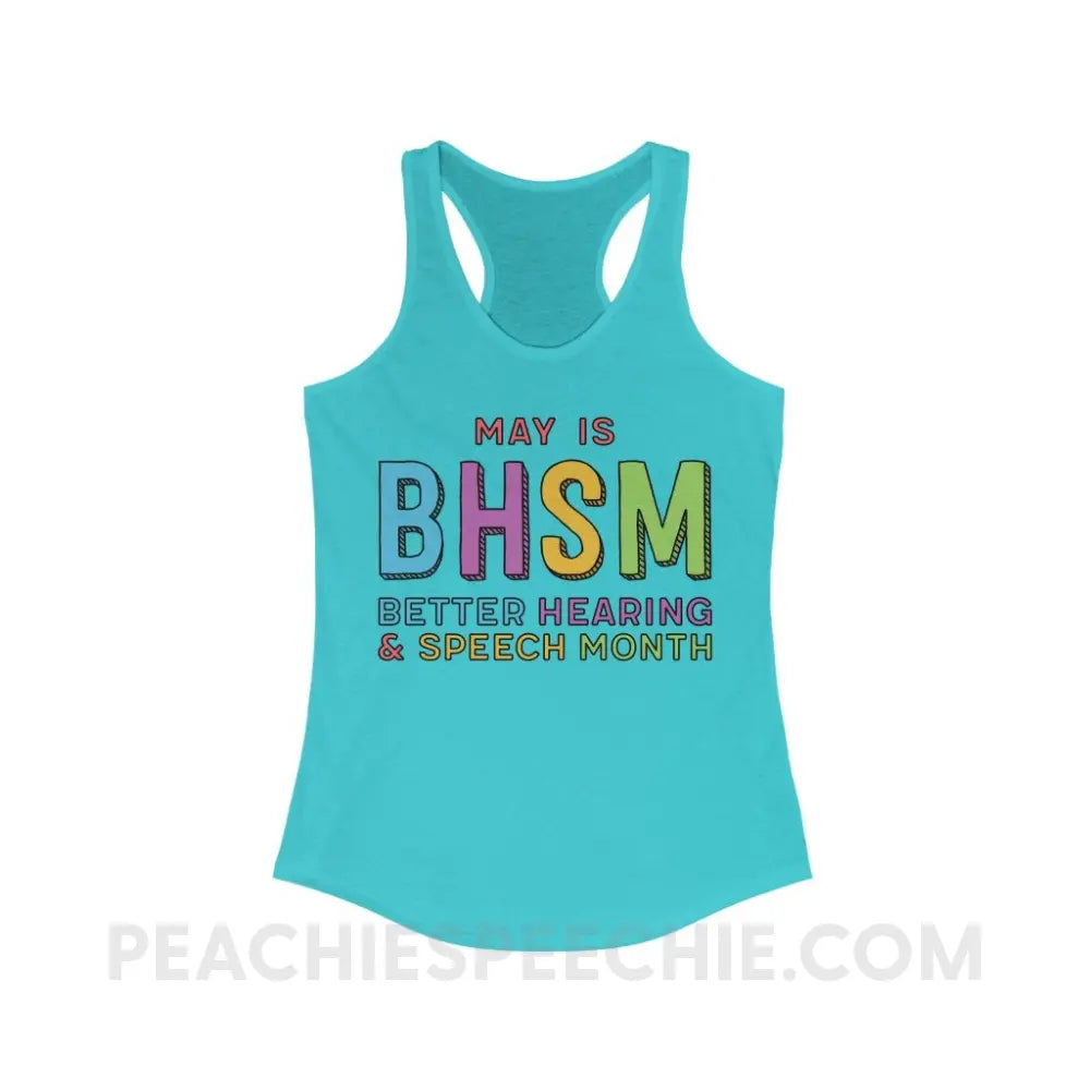 Better Hearing and Speech Month (BHSM) Superfly Racerback - Solid Tahiti Blue / XS - Tank Top peachiespeechie.com