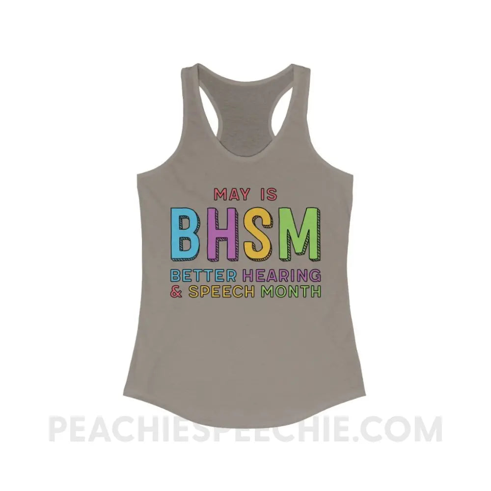 Better Hearing and Speech Month (BHSM) Superfly Racerback - Solid Warm Gray / XS - Tank Top peachiespeechie.com