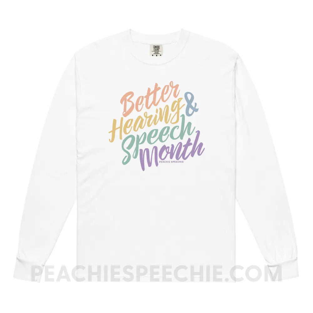 Better Hearing and Speech Month Comfort Colors Long Sleeve - White / S - Long-sleeve peachiespeechie.com