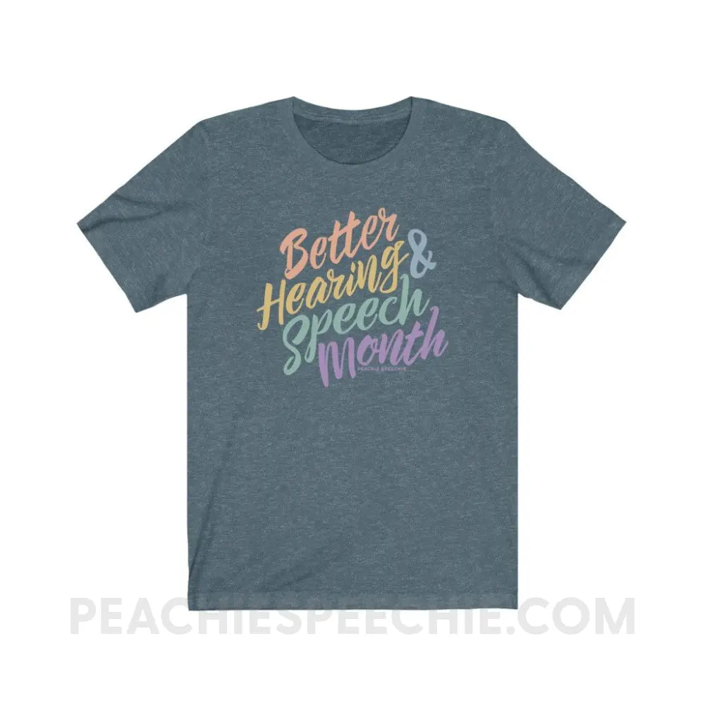 Better Hearing and Speech Month Premium Soft Tee - Heather Slate / XS - T-Shirt peachiespeechie.com