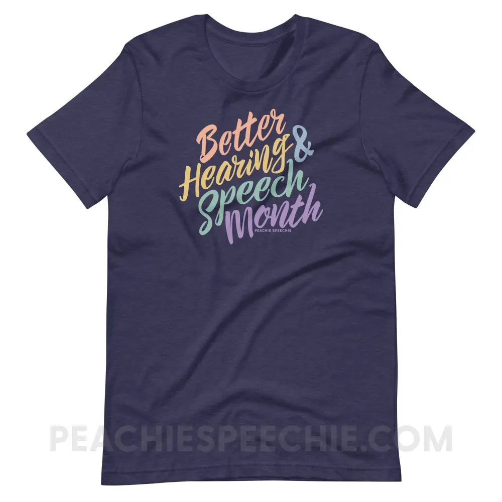 Better Hearing and Speech Month Premium Soft Tee - Heather Midnight Navy / XS - T-Shirt peachiespeechie.com