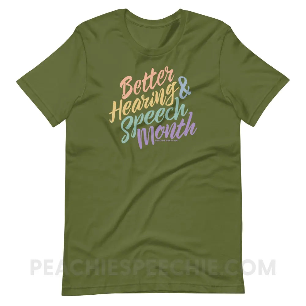 Better Hearing and Speech Month Premium Soft Tee - Olive / S - T-Shirt peachiespeechie.com